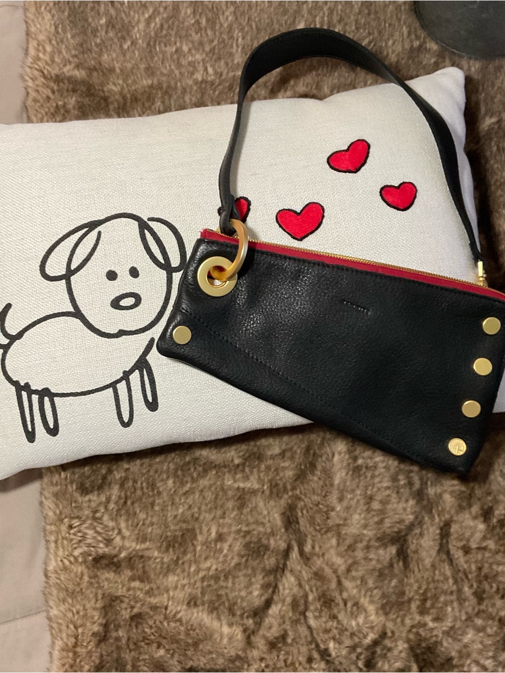 Hammitt Black Leather shoulder bag with Red Trim & Gold Hardware